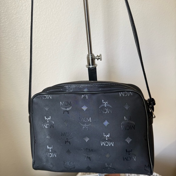 MCM Monogrammed Black Leather Camera bag Shoulder Bag Gold Tone Hardware - Picture 2 of 13